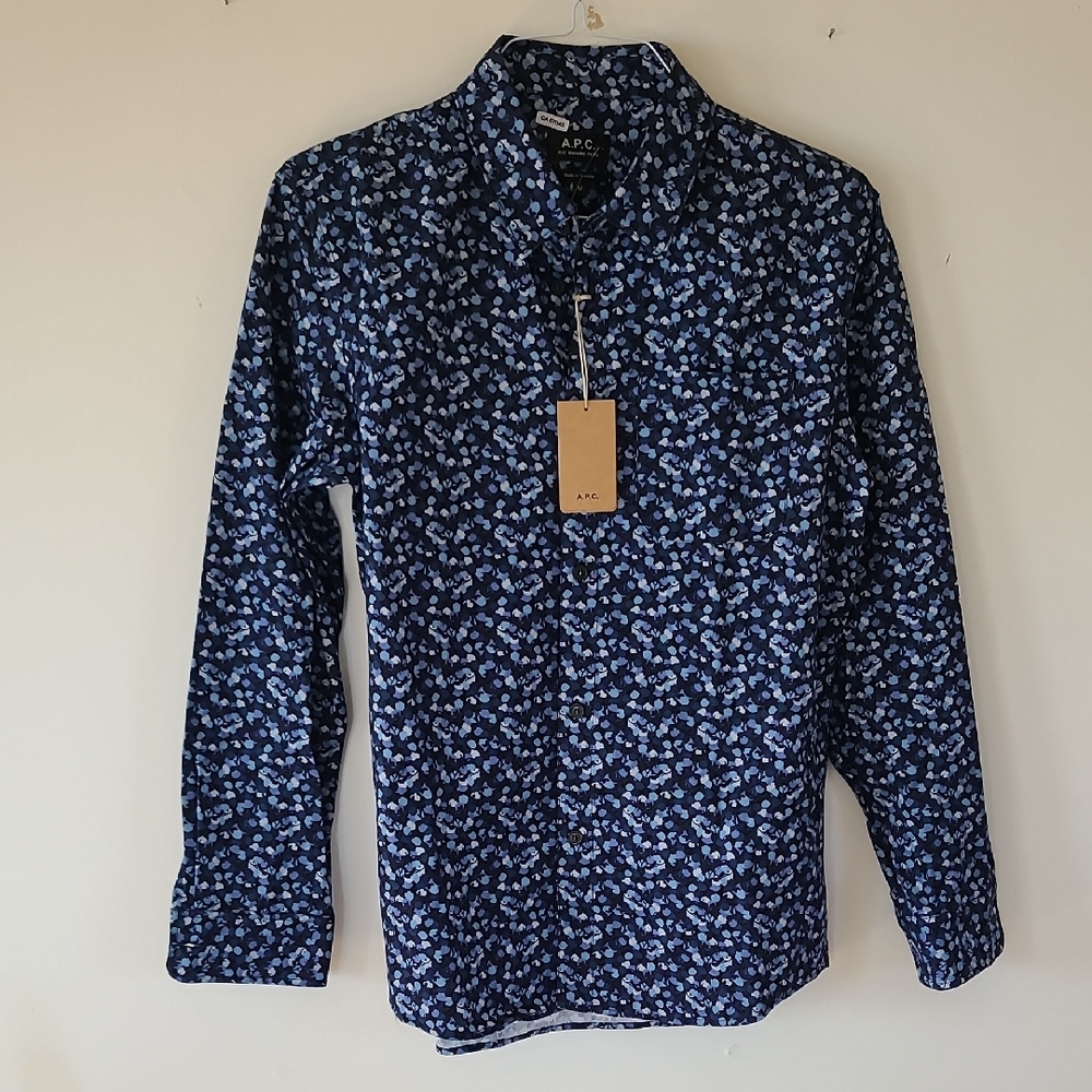 A.P.C. Blue Casual Button Down Shirt with Floral Pattern